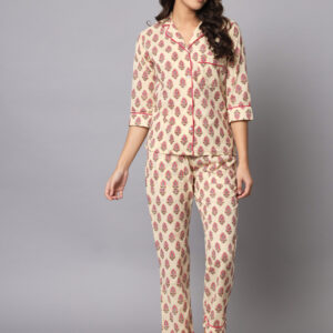 Women Cotton Shirt and Pajama Night Suit Set
